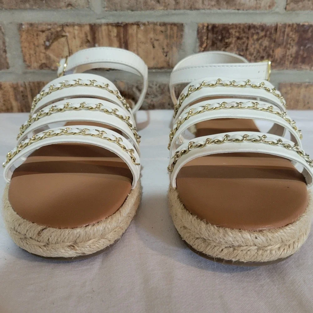 Liz Claiborne LC Bumped White Chain Espadrille Sandals Mens 8.5 M Flat Strappy